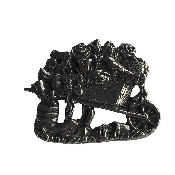 Birds & Blooms Brooch Pin Pewter Flower Wheelbarrow Granny Cottage Fairycore - Picture 2 of 8